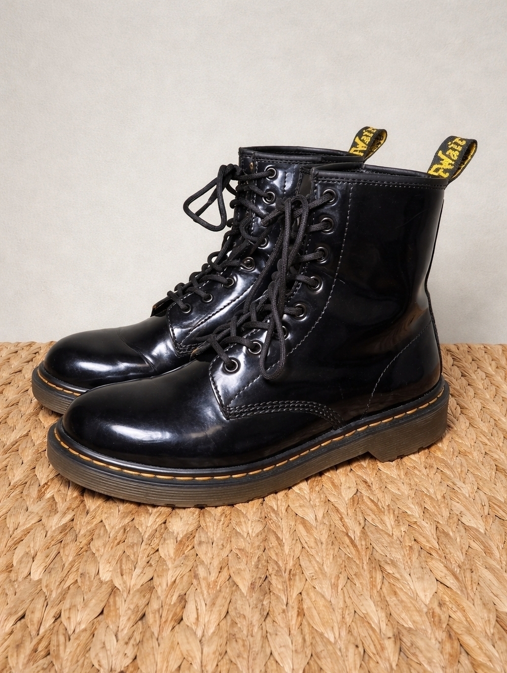 Dr Martens 1460 Youth Black Patent Leather Combat Boots Lace Up Side Zip